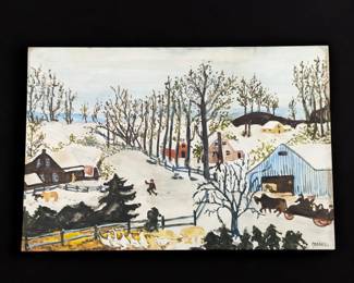 In The Manner Of Anna Mary Robertson (American, 1860-1961) Tempera & Gouache On Paper With COA