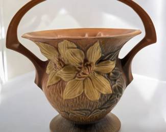 Vintage Roseville Pottery Brown Clematis Basket