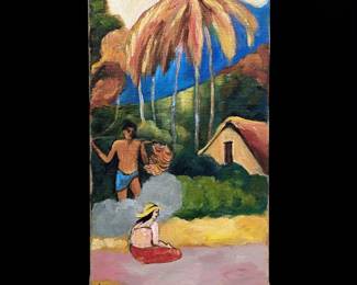In The Manner Of Paul Gauguin (French, 1848-1903) Tahitian Oil On Canvas Landscape Painting With COA