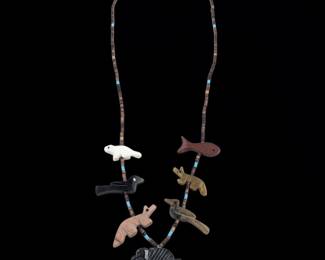 A Native American Or Zuni Fetish Necklace With A Sterling Silver Clasp