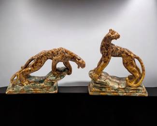 A Pair Of Mid-Century Modern Royal Haeger Pottery Panther Figures
