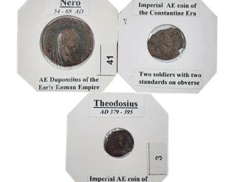 Lot Of 3 Ancient Coins Theodosius, Nero And Two Soldiers