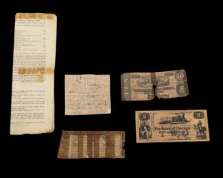 Lot Of 3 Antique 19th C. United States Currency & Property Insurance Document W/ Calligraphy