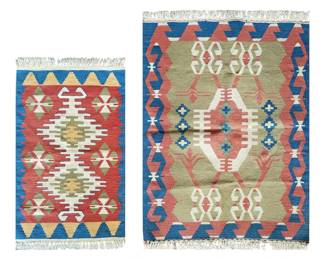 Pair Of Turkish Kilim Geometric Rugs