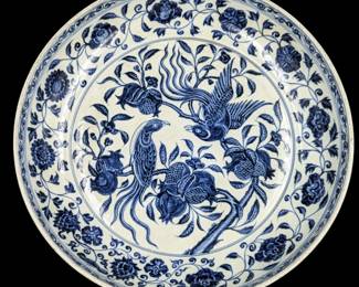 A Large Beautiful Chinese Blue And White Bird Porcelain Charger