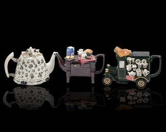 Lot Of 3 English Decorative Porcelain Teapots, Two Portmeirion