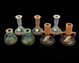 Lot Of 7 Vintage Roseville Pottery Candlestick Holders