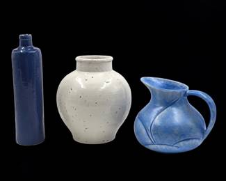 Lot Of 3 Vintage Glazed Pottery Vessels, A Vase, Bottle, And A Jug