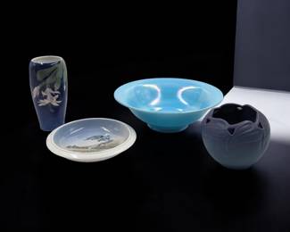 A Pair Of Vintage Vases And A Pair Of Vintage Bowls, Includes Royal Copenhagen And Van Briggle