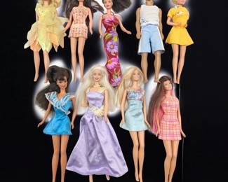 Lot Of 9 Vintage 1990s-2000s Mattel Barbie Dolls And Ken Doll, Used Condition