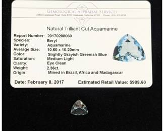A Beautiful Loose 2.36ct Natural Trilliant Cut Aquamarine Gemstone, With Appraisal