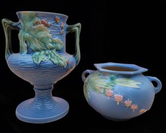 Vintage Rosville Pottery Bleeding Heart And Bushberry Vases
