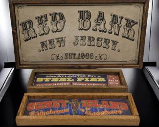 Lot Of 3 Vintage Wooden Advertising Signs, Two Circus Signs And One Town Sign