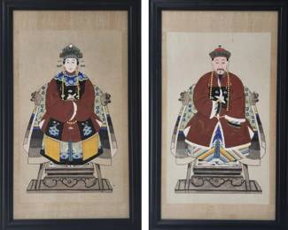 Pair Of Chinese Ancestor Portrait Paintings