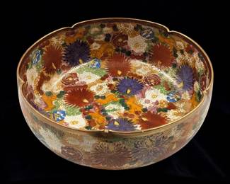 A Large Japanese Satsuma Mille Fleur Porcelain Bowl With Mark