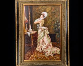 A Large Vintage Unsigned Old Style Oil On Canvas Painting