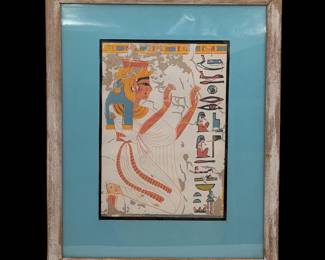 Pair Of Vintage Egyptian Revival Watercolor Paintings On Paper With Hieroglyphics, SEE PIC 1 AND 2