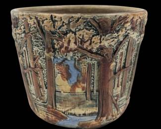 An Antique 1920's Weller Pottery Woodcraft Forest Matte Jardiniere
