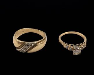 A Pair Of Beautiful 14K Gold And Diamond Rings, Size 6 1/2 And 10, 2.4g And 4.6g