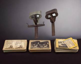 Pair Of Antique Stereoscope Viewers With Over 50+ Viewing Cards