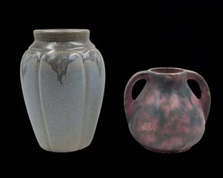 Vintage 1930s Art Deco Burley Winter Vase And A Vintage Zanesville Stoneware Overflow Vase