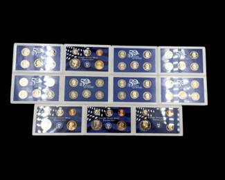 Lot Of 11 US Mint Proof Coin / Quarter Sets, 54 Coins Total