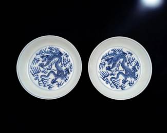 A Pair Of Chinese Blue And White Five-Clawed Dragon Bowls With Six Character Mark