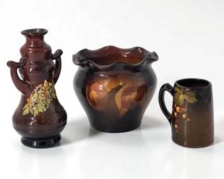 Lot Of 3 Unmarked Assorted Vase, Mug, & Jardinière Possibly Owens / Weller?