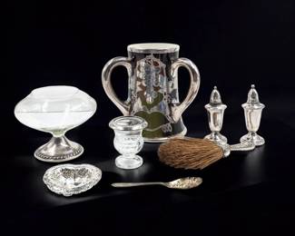 Lot Of 8 Vintage Sterling Silver And Silver Overlay Pieces, Many Pieces Weighted, 730g Total