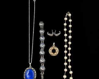 Lot Of 5 Sterling Silver And Pearl Jewelry Pieces, 46 Grams Total Weight Without Pearls