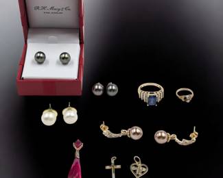 Lot Of 9 10/14K Gold And Pearl Mixed Jewelry, Some Unmarked/Untested, Please Read Description