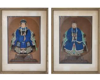 Pair Of Chinese Ancestor Portrait Paintings