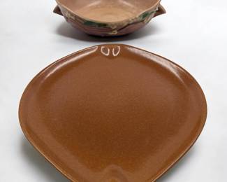 Vintage Roseville Pottery Pink Snowberry Console Bowl And A Raymor Modern Stoneware Plate