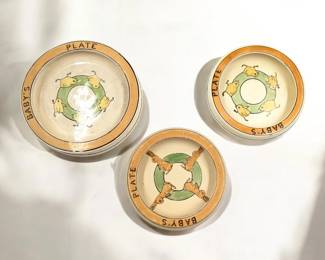 Lot Of 3 Antique Roseville Pottery Juvenile Creamware Plates, "Baby's Plate"