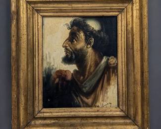 20th Century Signed Francesco Berlingieri Oil On Wood Monk Portrait Painting