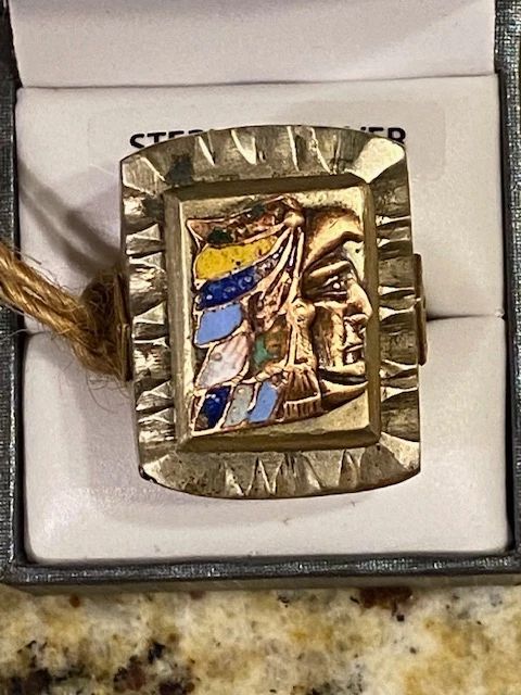 Vintage enameled Indian Chief Mexican biker ring