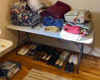 comforters, blankets, ladies shoes