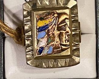 Vintage enameled Indian Chief Mexican biker ring