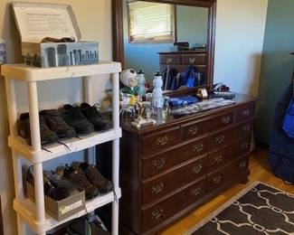 men's shoes, dresser with mirror