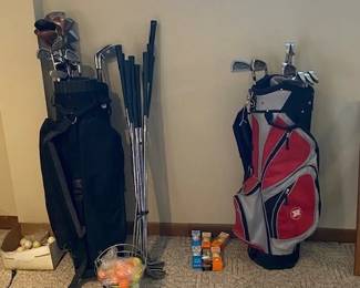 Ram golf cart bag with clubs, golf balls