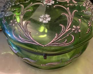 Emerald glass box enamel work Moser? 225.