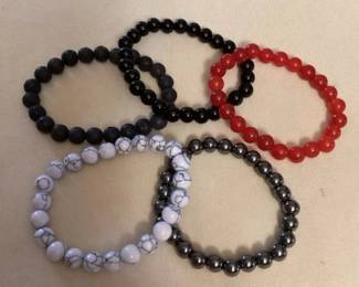 MMP076 Five Polished Stone Bead Stretch Bracelets New