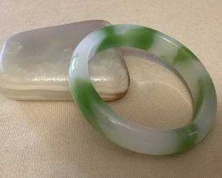 MMP136 Green & White Jade Bangle Bracelet New