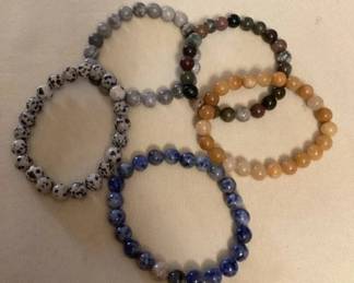 MMP077 Five Polished Stone Bead Stretch Bracelets New