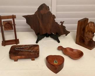 MMP048 Koa Wood Trinket Box & Clock Frame, Vintage Wooden Dachshund Bookend & More!