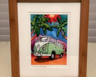 MMP147 Bamboo Framed Picture Of A VW Van By Holly Kitaura 