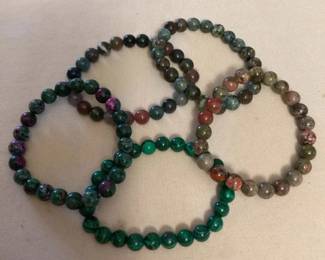 MMP073 Five Polished Stone Bead Stretch Bracelets New