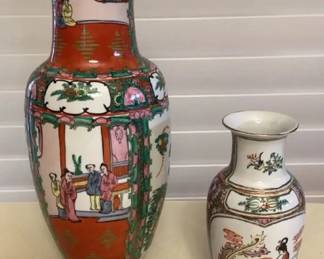 MMP031 Large Chinese Rose Medallion Porcelain Vase & Smaller Vase