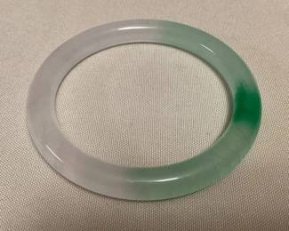 MMP129 Green & White Jade Bangle Bracelet New 