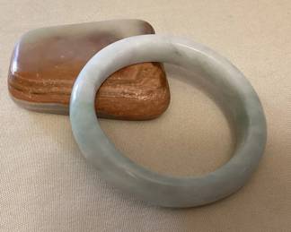 MMP134 Light Green & White Jade Bangle Bracelet New